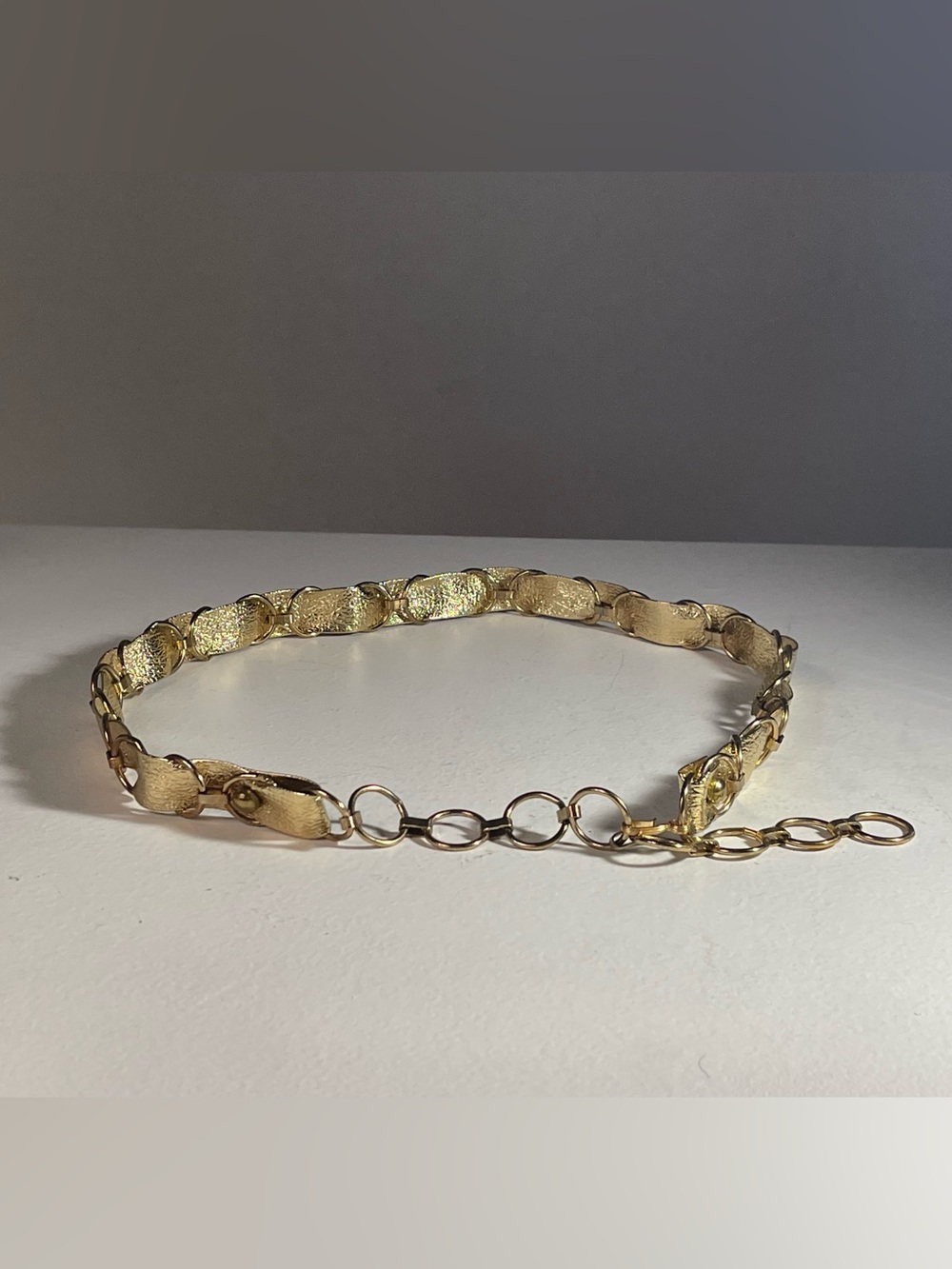 Vintage Gold Metallic Faux Leather Panel Chain Belt Textured Y2K O-Ring Waist